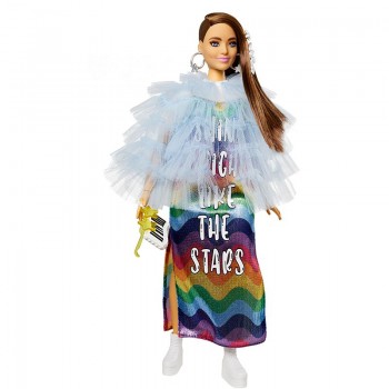 Кукла Barbie Экстра в голубой куртке с воланами GYJ78